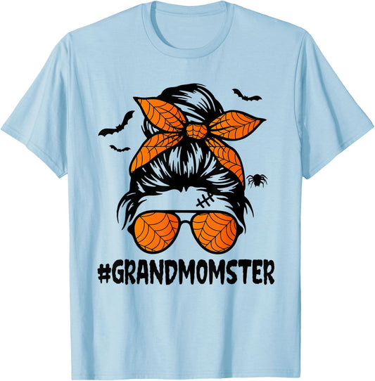 Grandmomster Shirt Women Halloween Nana Grandma Messy Bun T-Shirt - T-Shirt | Light Blue