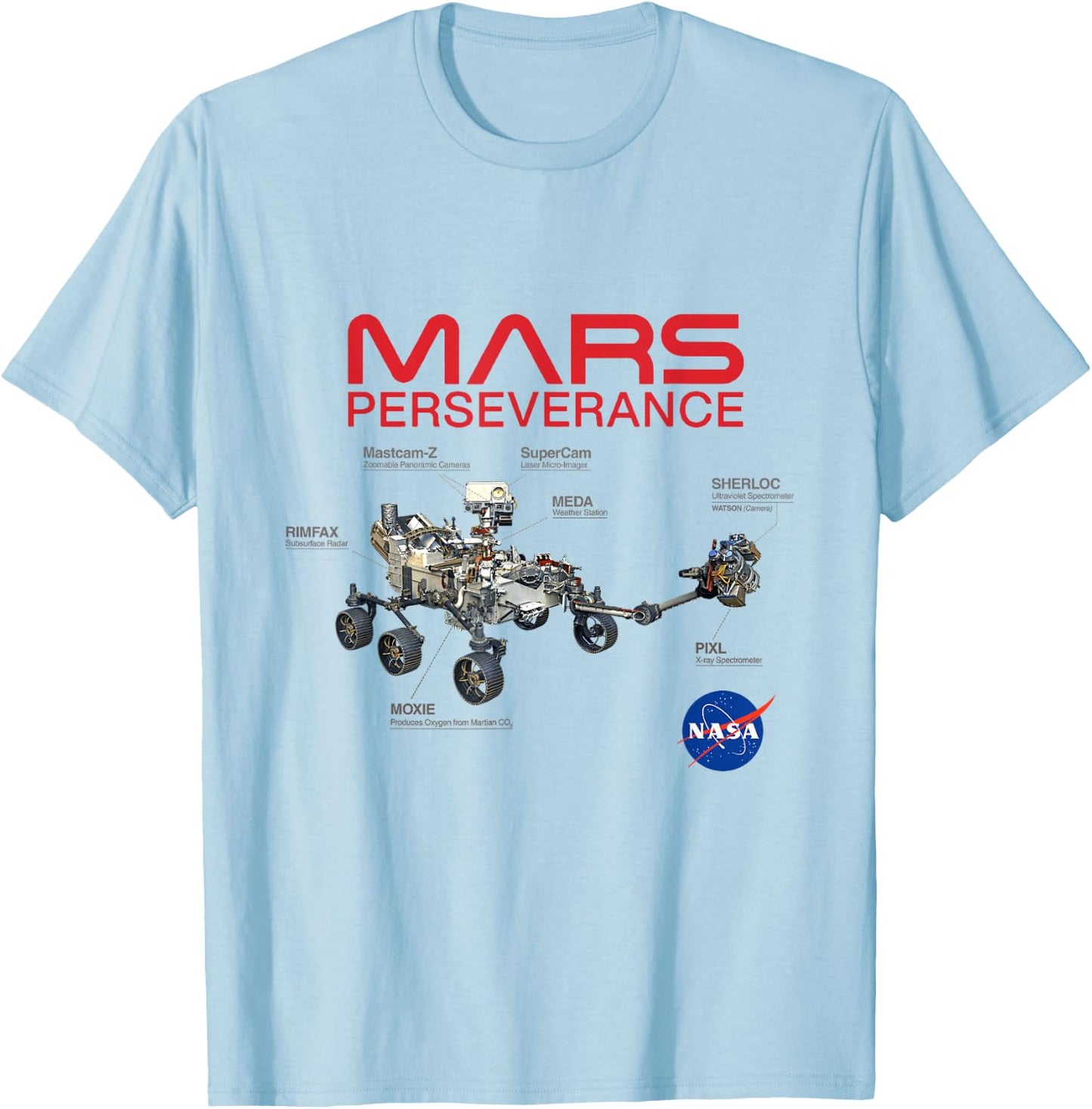 NASA Mars Perseverance Rover Diagram T-Shirt - T-Shirt | Light Blue
