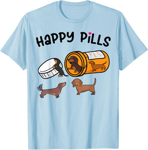 Cute Dachshund Happy Pills Funny Weiner Dog Mom Dad Lover T-Shirt - T-Shirt | Light Blue