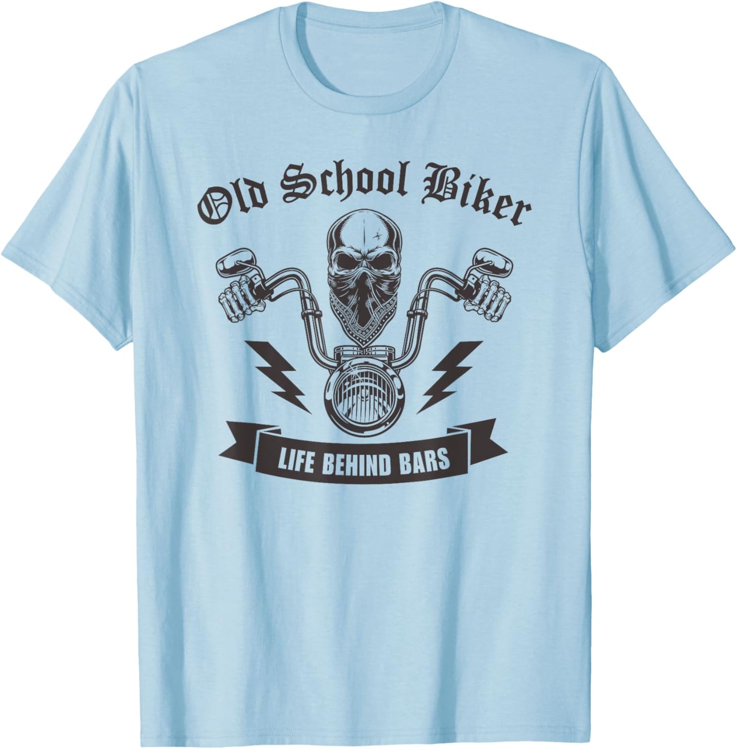 Oldschool Biker Life Behind Bars I Motorcycle Bike Skull T-Shirt - T-Shirt | Light Blue