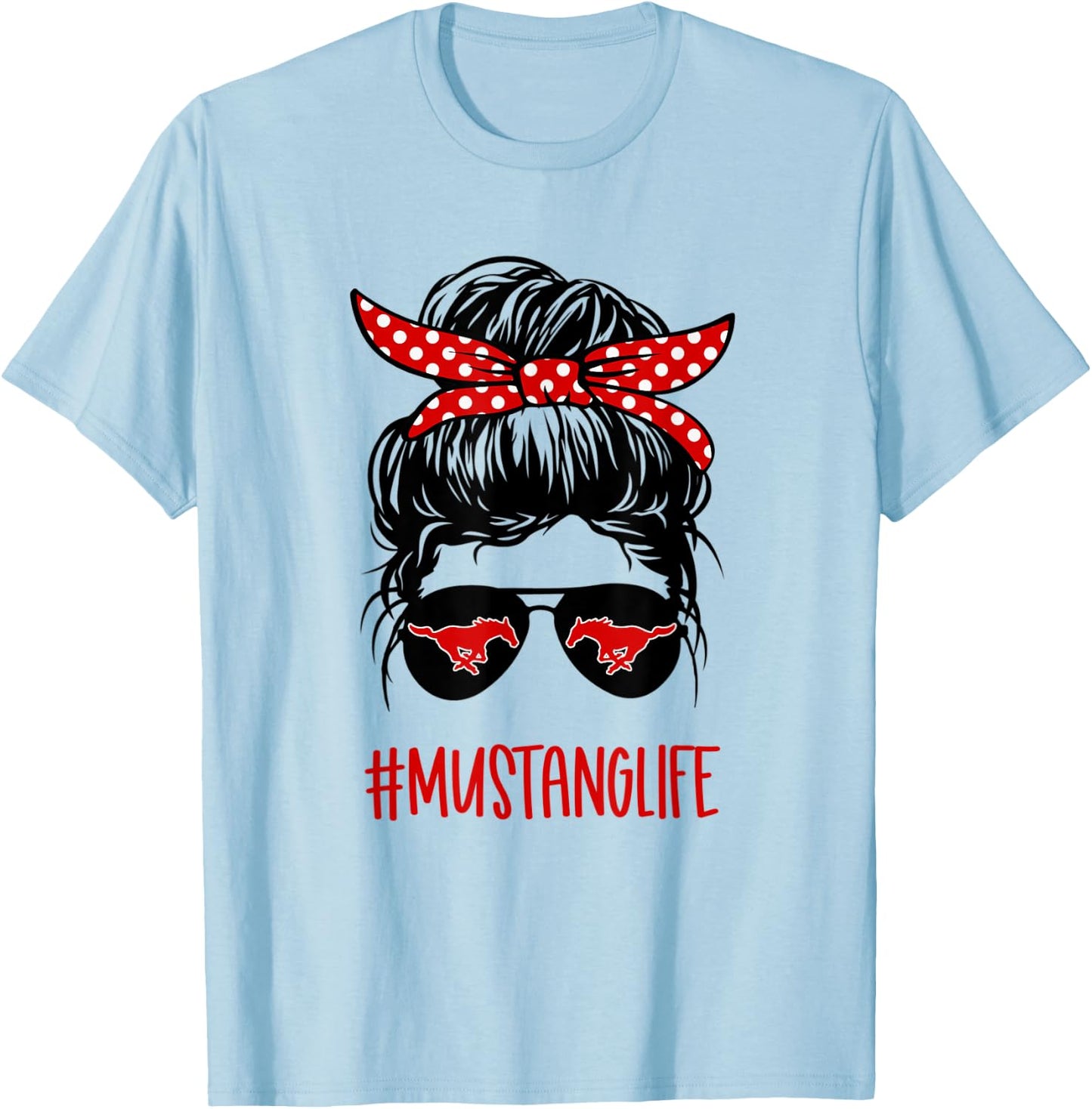 Mustang Life Messy Bun Red T-Shirt - T-Shirt | Light Blue