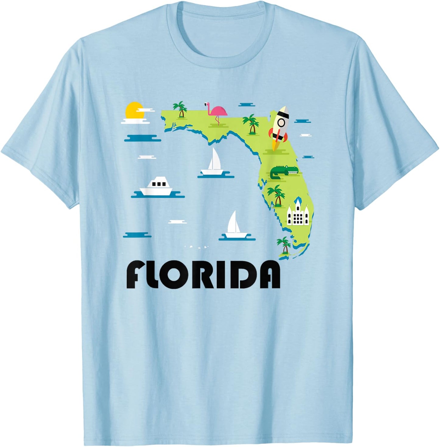Florida State Home Vintage Map Tourist Shirt T-Shirt - T-Shirt | Light Blue