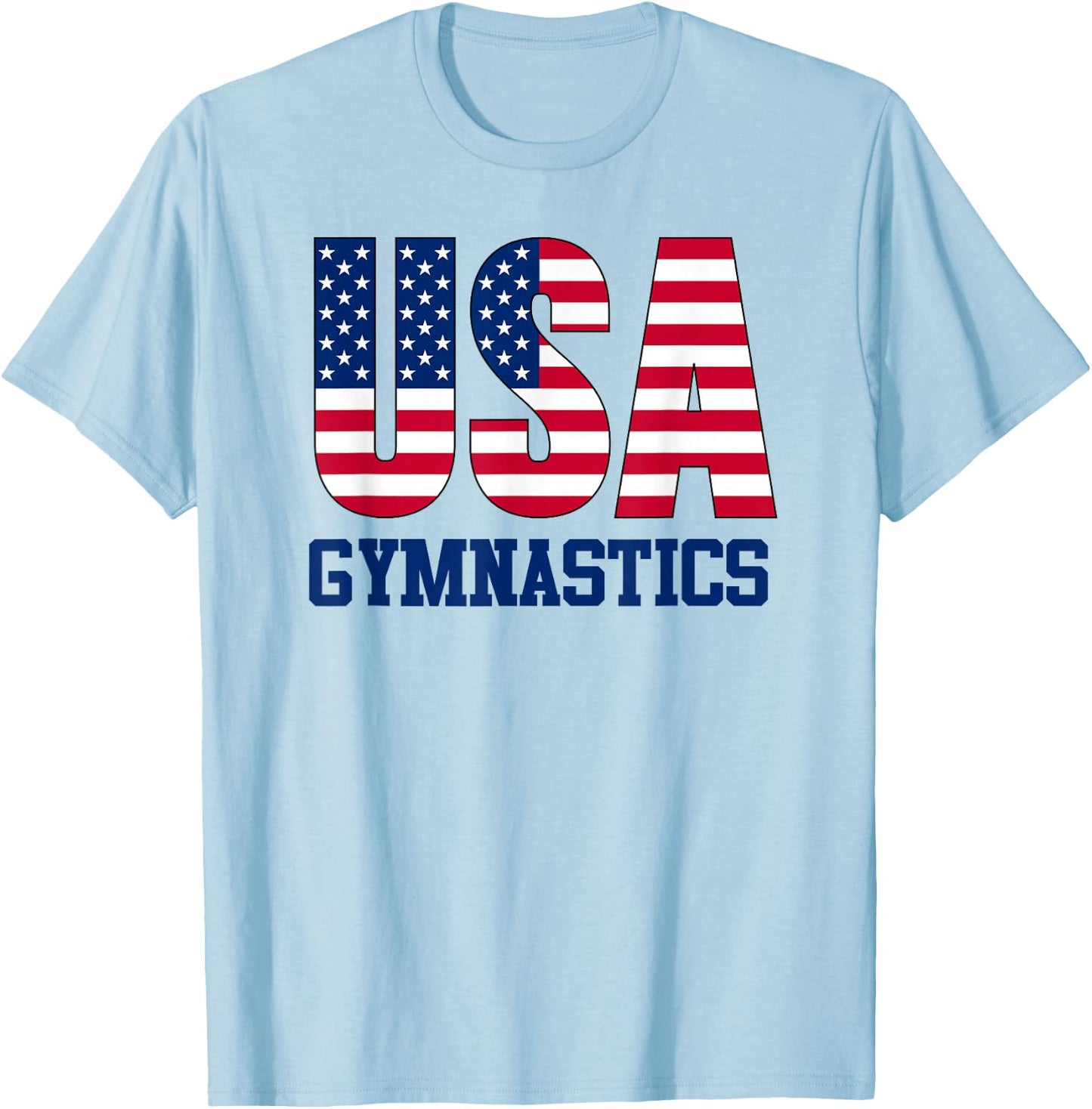 USA with American Flag Gymnastics Sports T-Shirt - T-Shirt | Light Blue