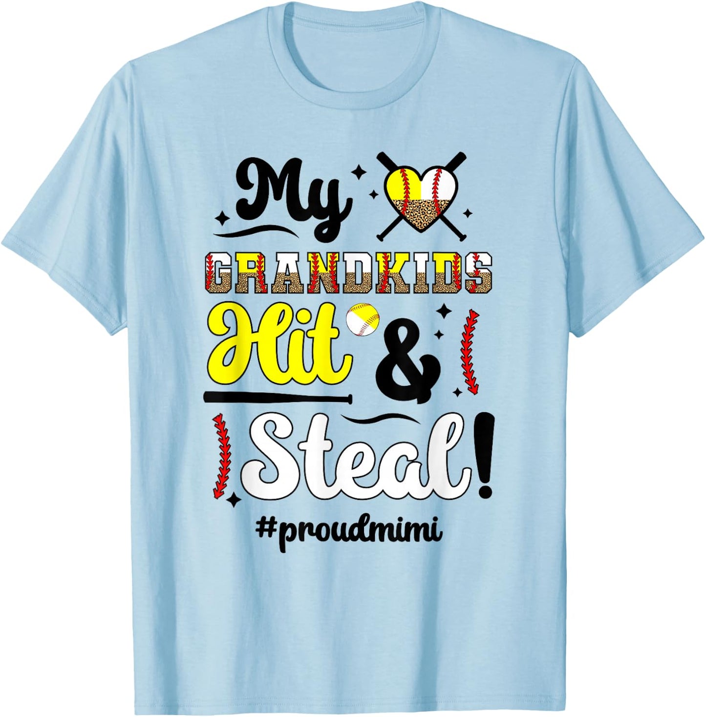 Grandkids Hit & Steal Baseball Softball Mimi Grandma T-Shirt - T-Shirt | Light Blue