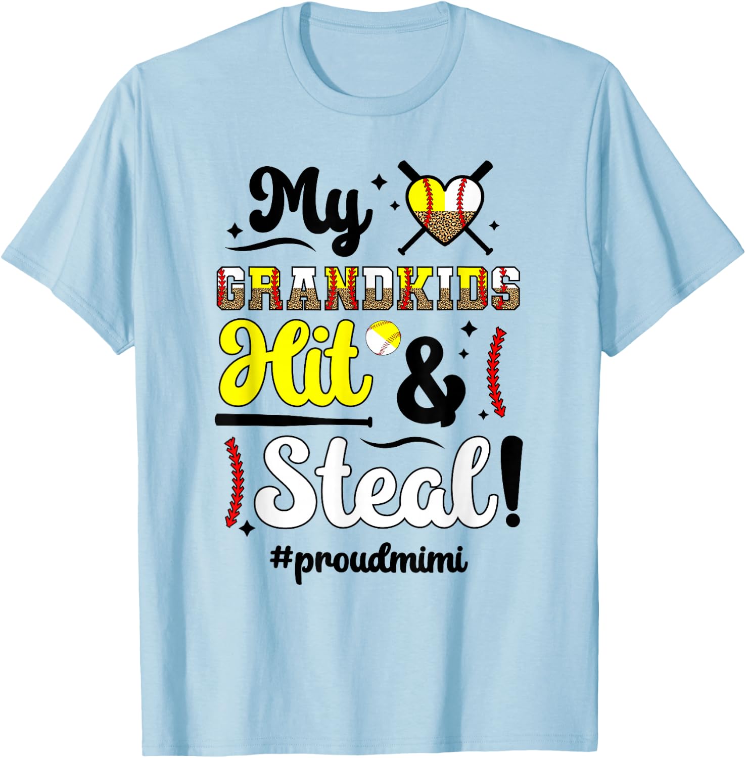 Grandkids Hit & Steal Baseball Softball Mimi Grandma T-Shirt - T-Shirt | Light Blue