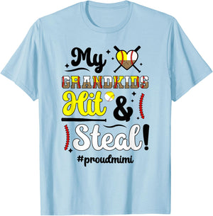 Grandkids Hit & Steal Baseball Softball Mimi Grandma T-Shirt - T-Shirt | Light Blue