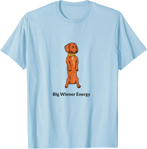 Katatat Designs Big Wiener Energy - Women's Dachshund Pattern - Blue - 3X-Large - Classic Fit - Short Sleeve - - Solid Colors: 100% Cotton T-Shirt - T-Shirt | Light Blue