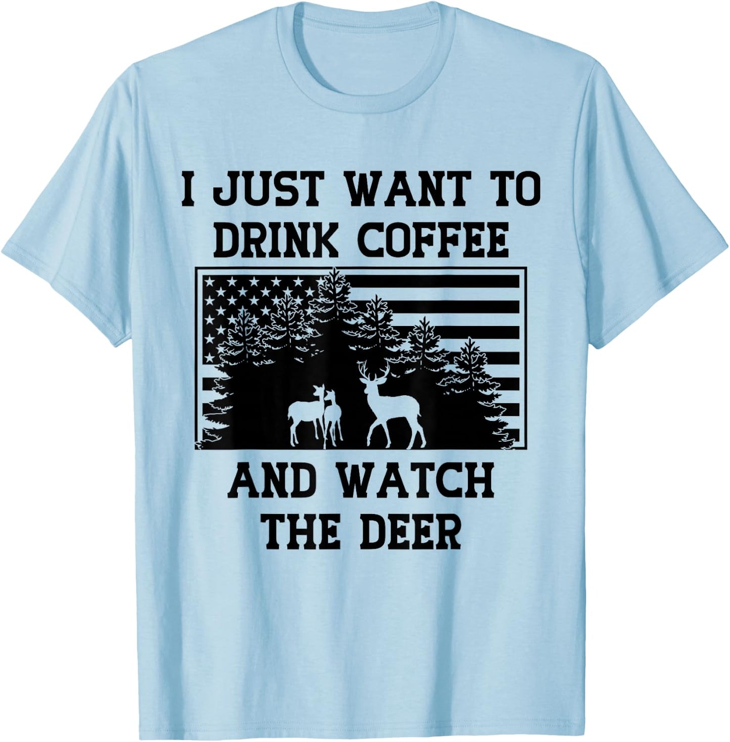 Coffee Drinker Deer Lover American Flag USA Caffeine Addict T-Shirt - T-Shirt | Light Blue