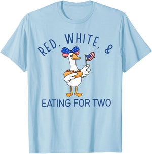 Red White & Eating for Two Funny Pregnancy Goose 4th of July T-Shirt - T-Shirt | Light Blue