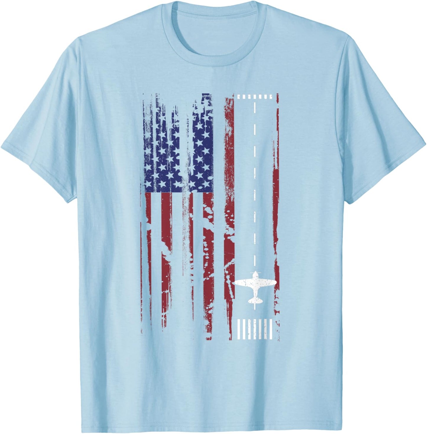 Plane Landing Strip In US Flag Shirt | Cute 4th of July Gift Kids Men T-Shirt - T-Shirt | Light Blue