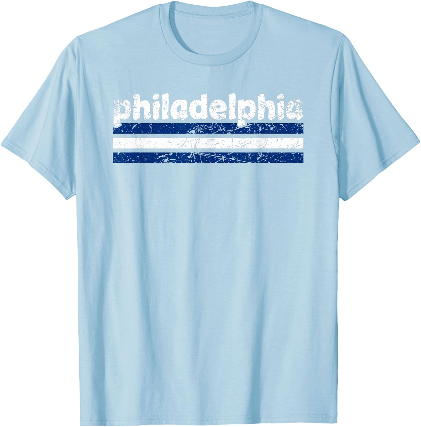 Philadelphia Pennsylvania Three Stripe Vintage Weathered T-Shirt - T-Shirt | Light Blue
