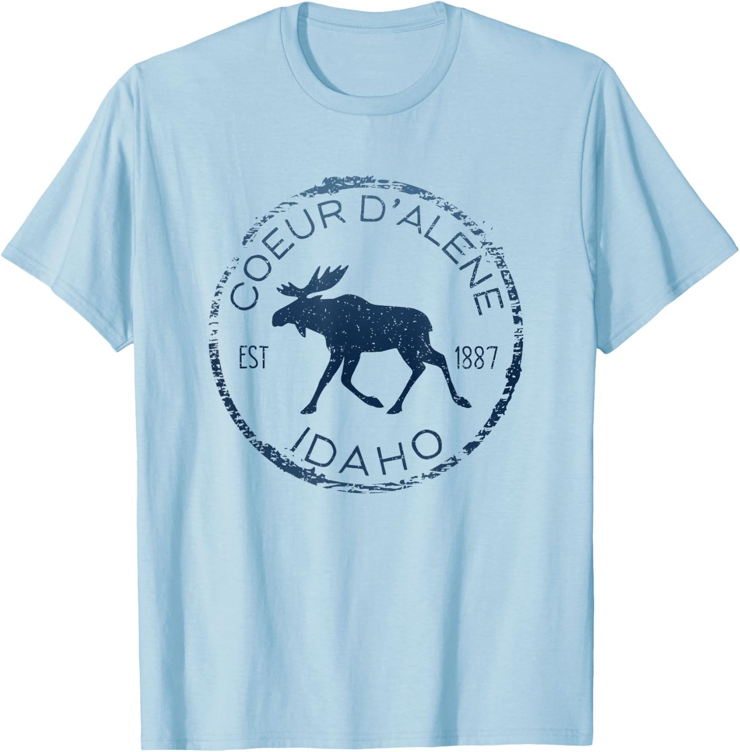 Coeur d'Alene Idaho Weathered Moose Design Souvenir T-Shirt - T-Shirt | Light Blue