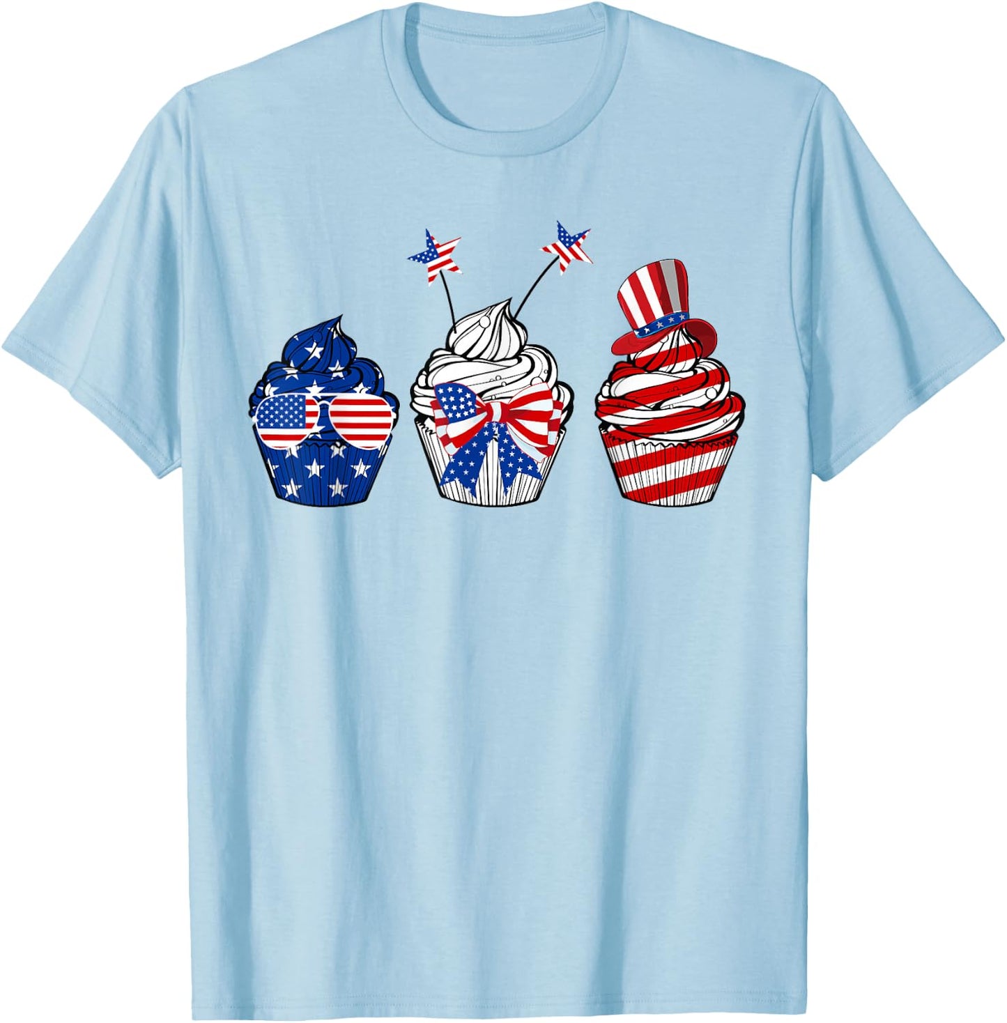 Red White Blue Cupcake Baking Lover 4th Of July Gifts T-Shirt - T-Shirt | Light Blue