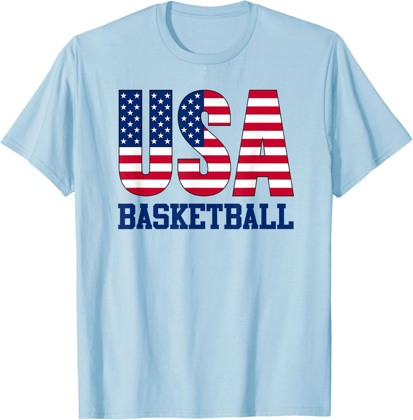 USA with American Flag Basketball Sports T-Shirt - T-Shirt | Light Blue