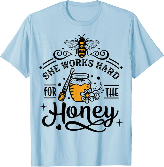 She work hard for the honey white - bee halloween costume T-Shirt - T-Shirt | Light Blue