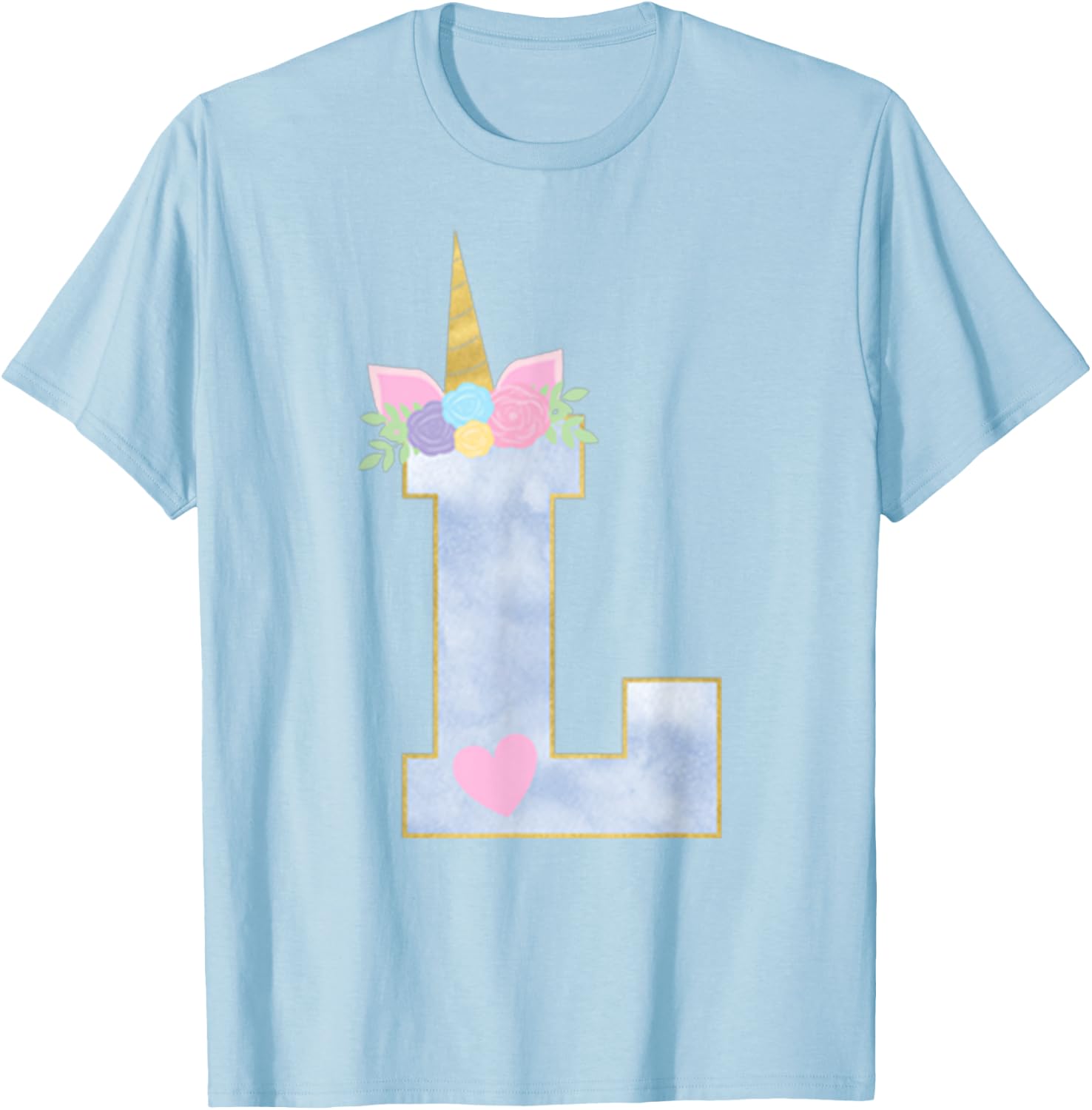 Initial L Unicorn Alphabet Letter for Girls T-Shirt - T-Shirt | Light Blue