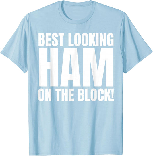 Humours Ham Outfits And Thanksgiving Costumes Funny - Men's Pink Short Sleeve Small Classic Fit - Halloween Fun T-Shirt - T-Shirt | Light Blue