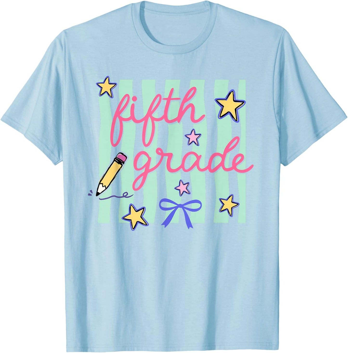 Preppy Fifth Grade Back to School Coquette Bow Teacher Kids T-Shirt - T-Shirt | Light Blue