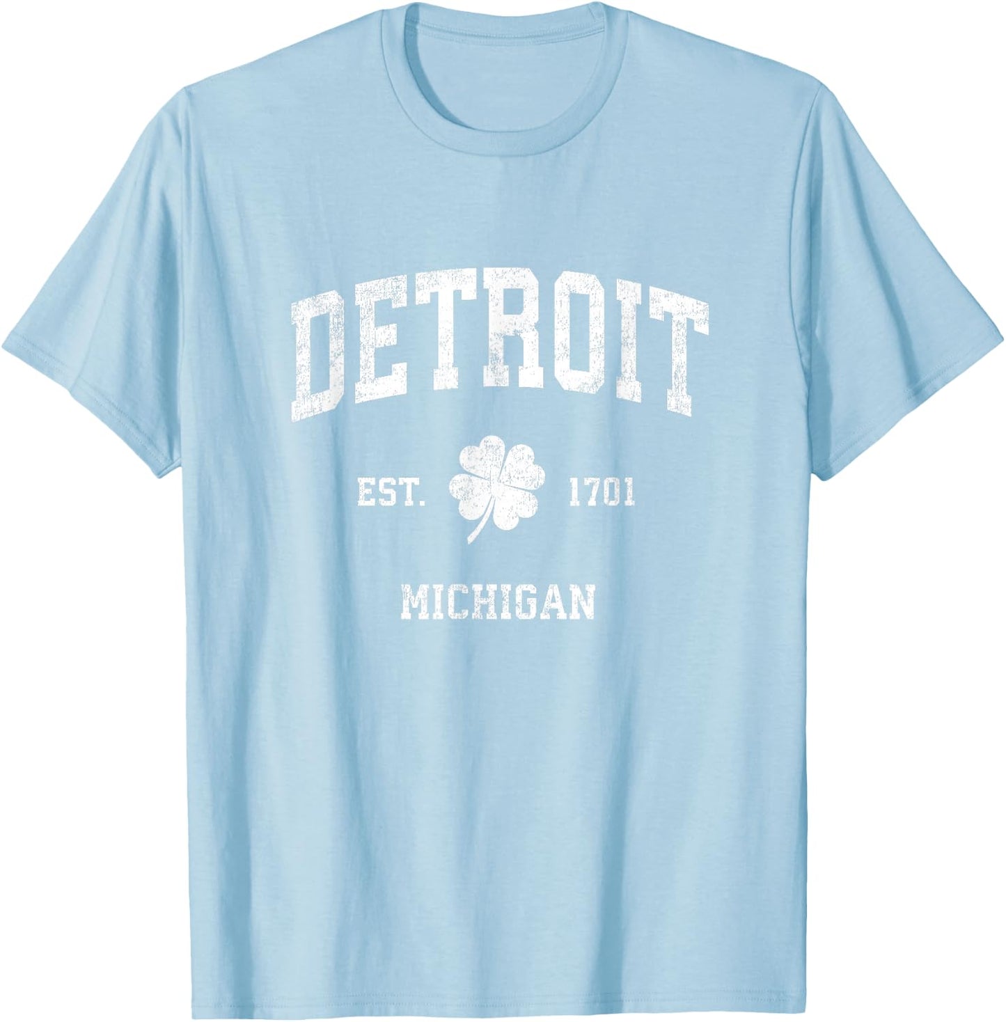 Detroit Michigan Vintage Shamrock Sports T-Shirt - T-Shirt | Light Blue
