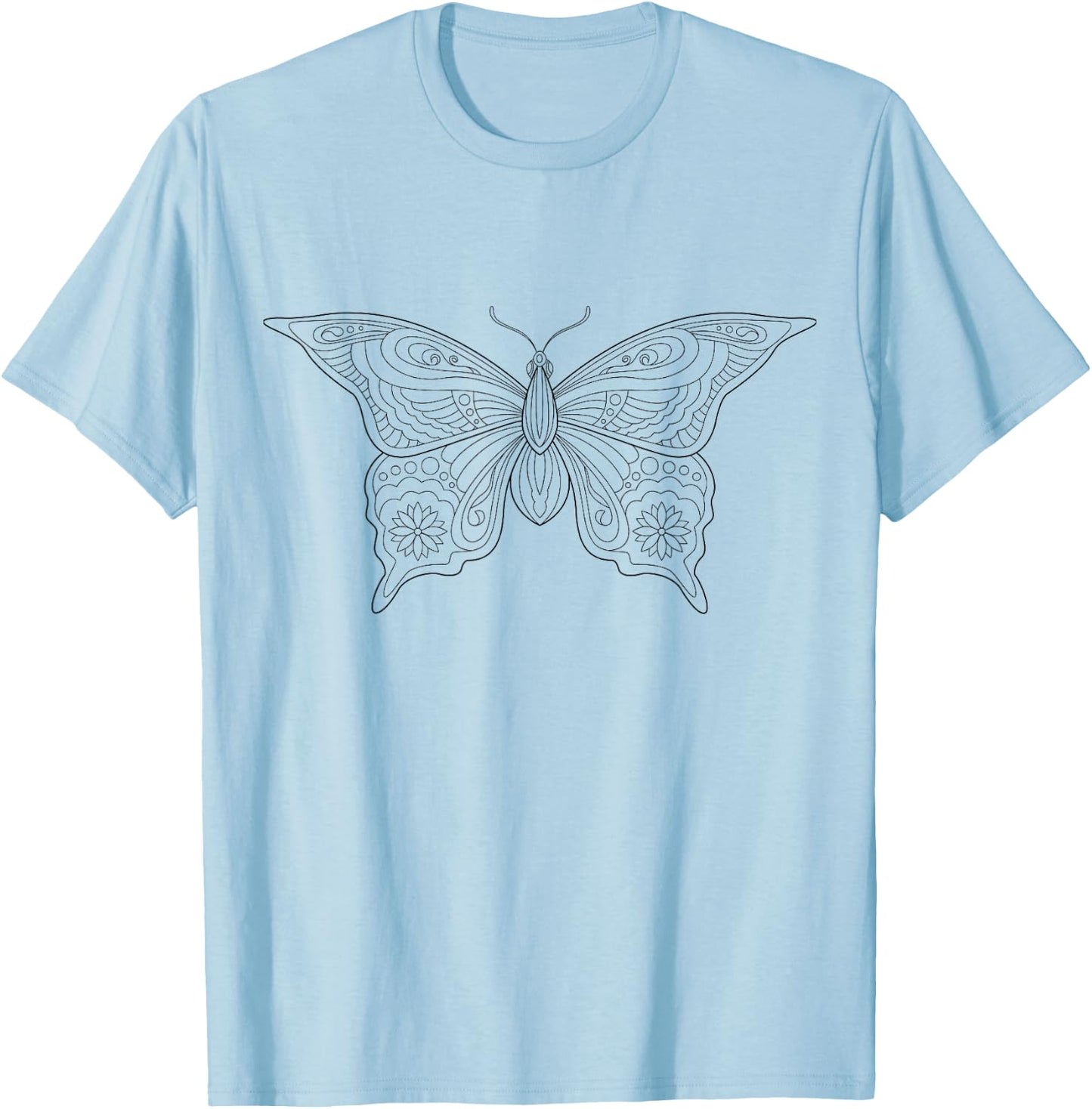 Butterfly mandala for children to paint and color in T-Shirt - T-Shirt | Light Blue