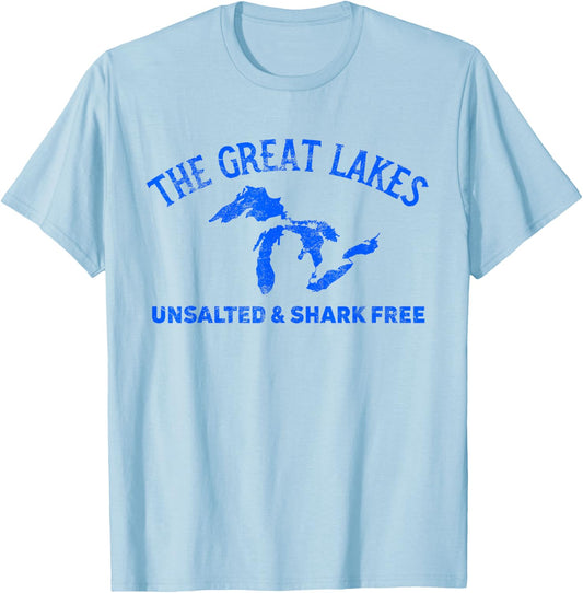 The Great Lakes Unsalted & Shark Free Michigan Gift Vintage T-Shirt - T-Shirt | Light Blue