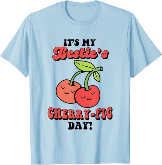 Cherry Birthday Greeting Fruit Lover Celebration Bday T-Shirt - T-Shirt | Light Blue