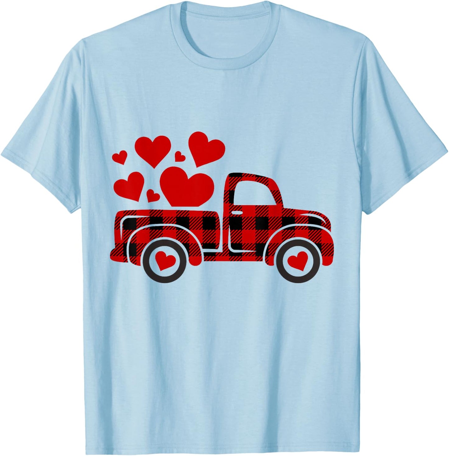 Red Plaid Truck Happy Valentines Day 2022 Couple Matching T-Shirt - T-Shirt | Light Blue