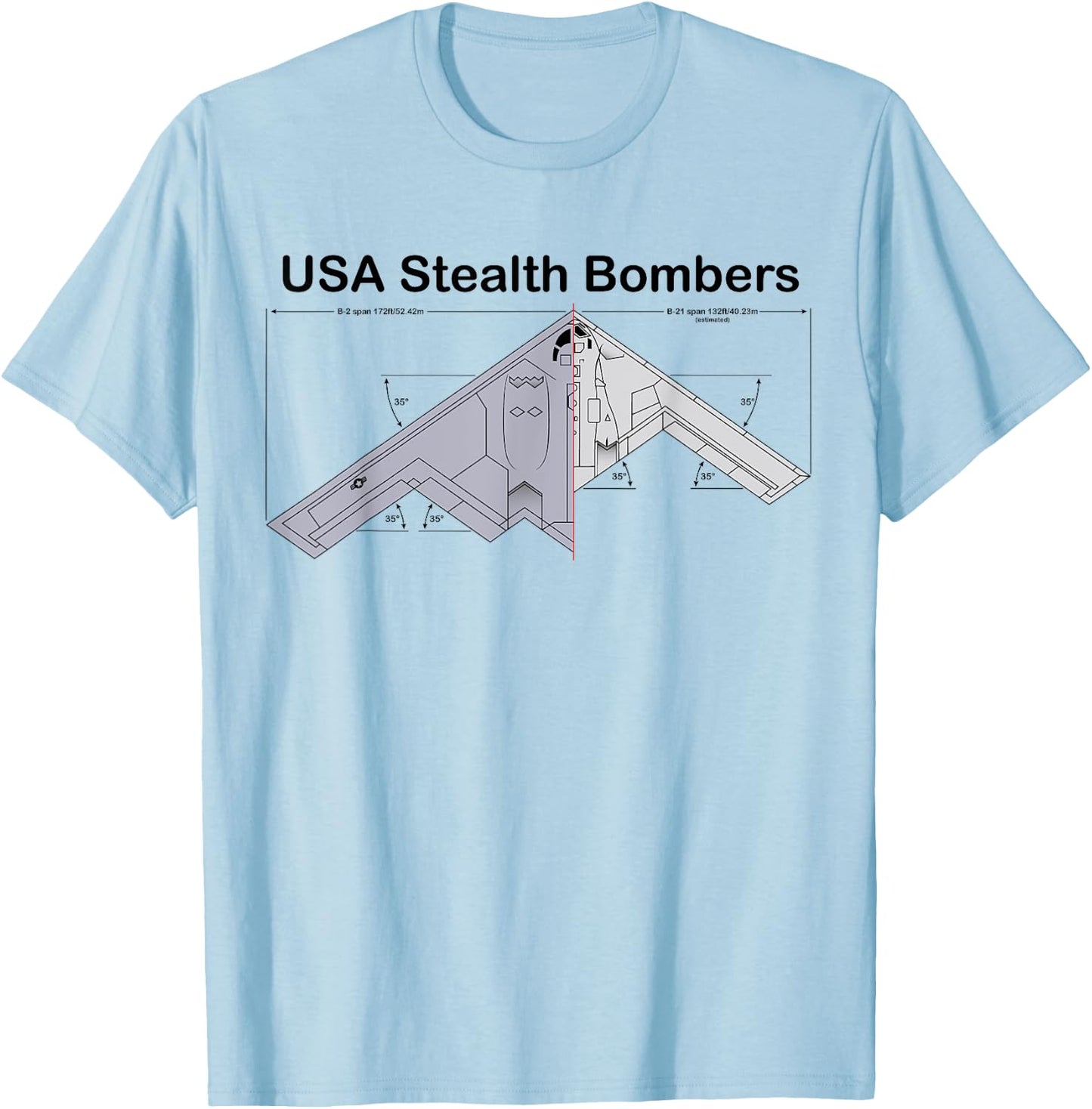 USA Stealth Bombers B-21 Raider VS B-2 Spirit Specs B21 T-Shirt - T-Shirt | Light Blue