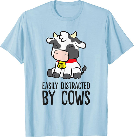 Cow Lover Easily Distracted By Cows T-Shirt - T-Shirt | Light Blue