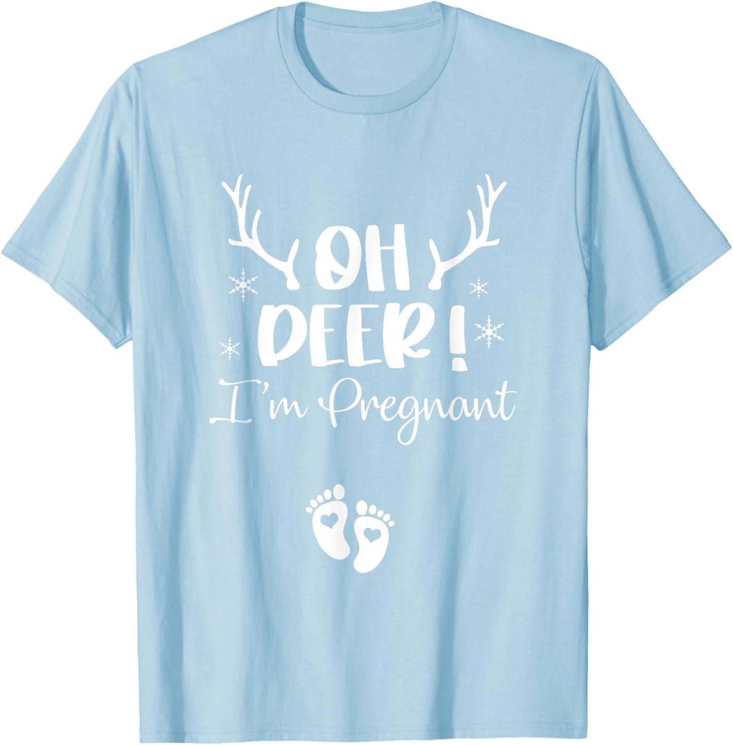 Oh Deer I'm Pregnant Couple Christmas Pregnancy Announcement T-Shirt - T-Shirt | Light Blue