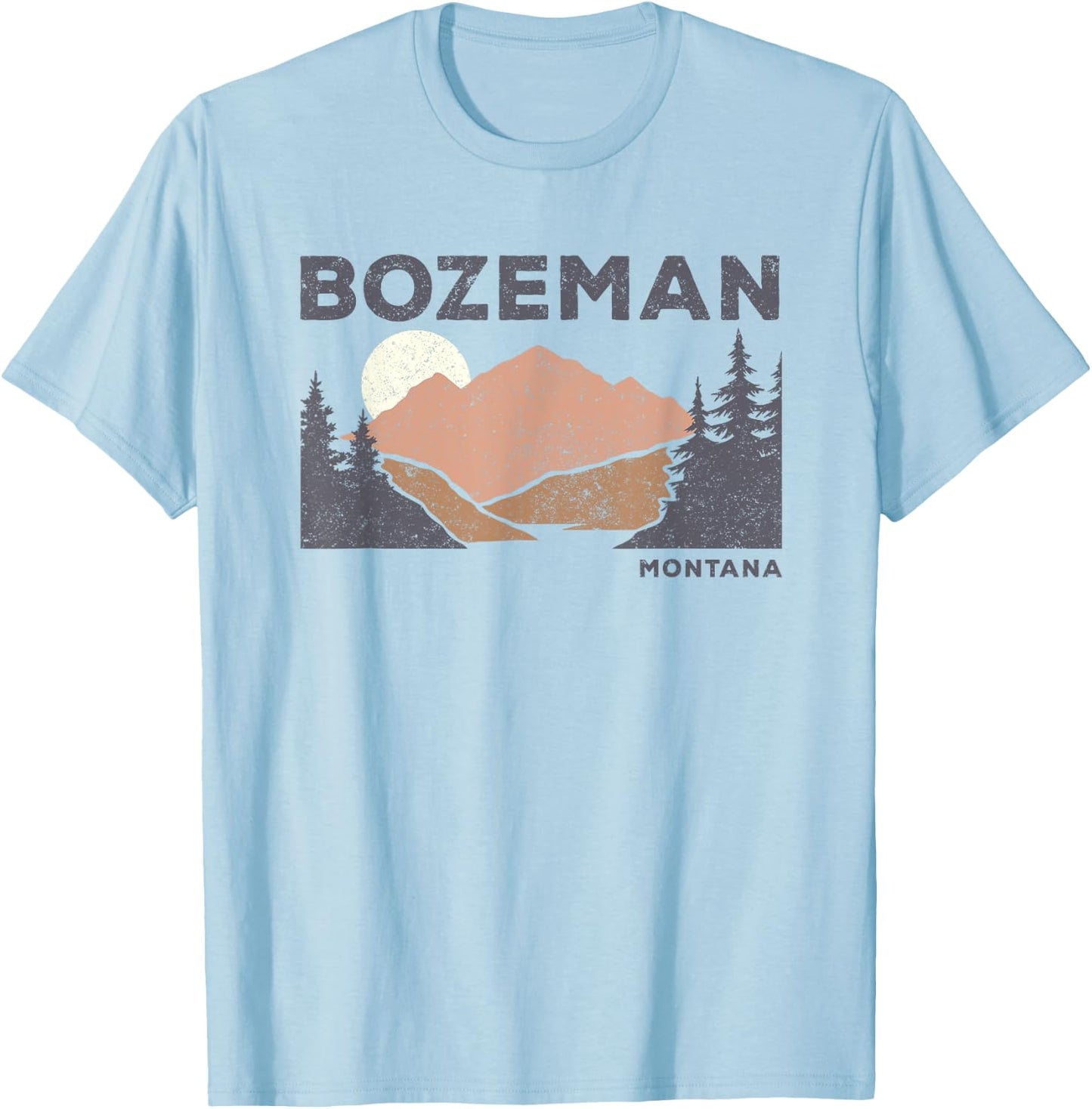 Vintage Bozeman Montana Retro Faded Mountain Nature Forest T-Shirt - T-Shirt | Light Blue