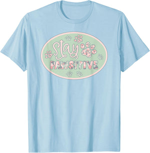 Stay Pawsitive Dog Cat Paws Print Sage Pink Camo Camouflage Women T-Shirt - T-Shirt | Light Blue