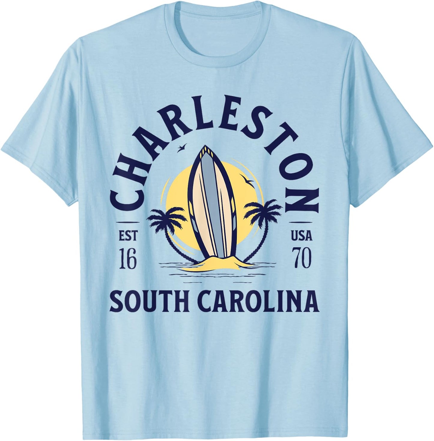 Charleston South Carolina Beach Surf Summer Vacation Vintage T-Shirt - T-Shirt | Light Blue