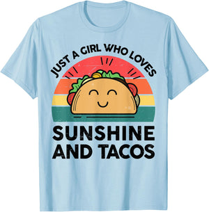 Girl Love Sunshine & Tacos Mexican Women Funny Cinco De Mayo T-Shirt - T-Shirt | Light Blue