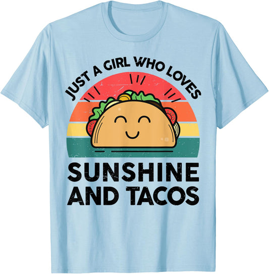 Girl Love Sunshine & Tacos Mexican Women Funny Cinco De Mayo T-Shirt - T-Shirt | Light Blue