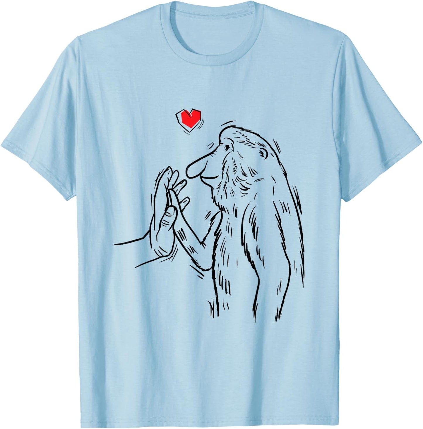 Malaffealuv Proboscis Monkey Long-Nosed Monkey -Adults , Grey, Small, Short Sleeve T-Shirt - T-Shirt | Light Blue