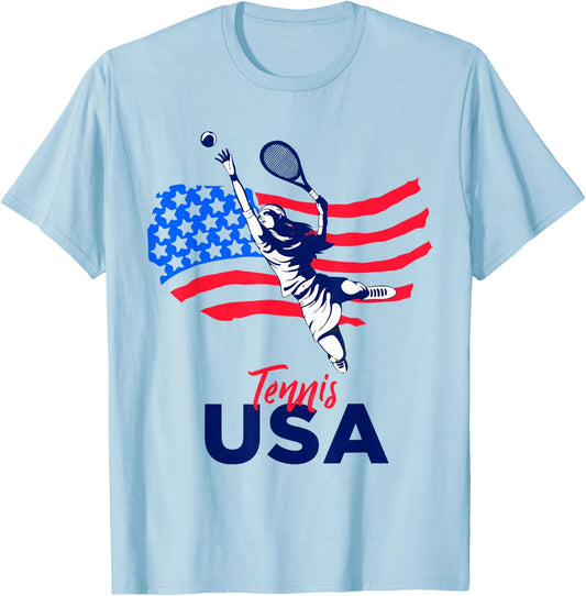 Tennis in The USA Support The Team Shirt USA Plays Tennis T-Shirt - T-Shirt | Light Blue