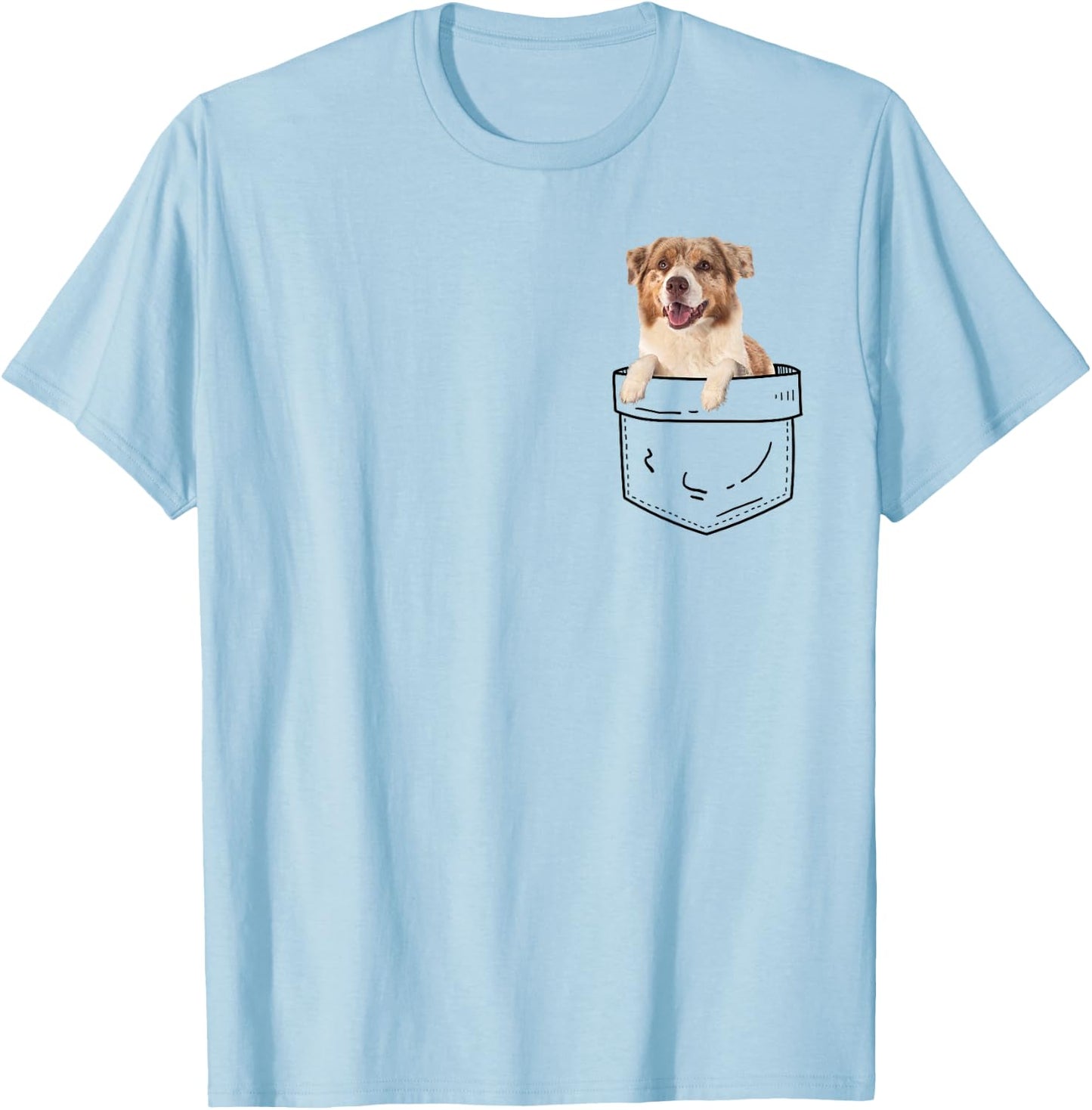 Red Merle Australian Shepherd In Pocket T-Shirt - T-Shirt | Light Blue