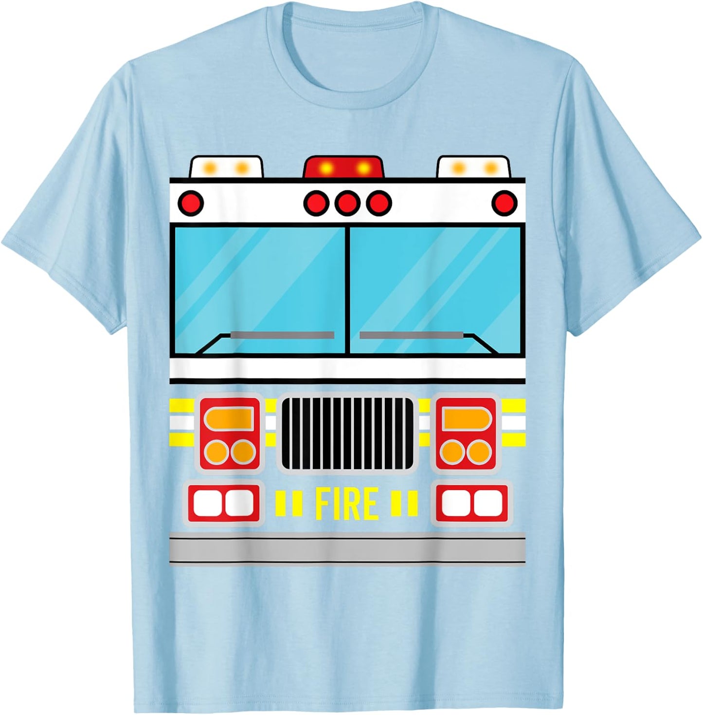 Fire Truck Costume Simple Easy Halloween Group Costume T-Shirt - T-Shirt | Light Blue