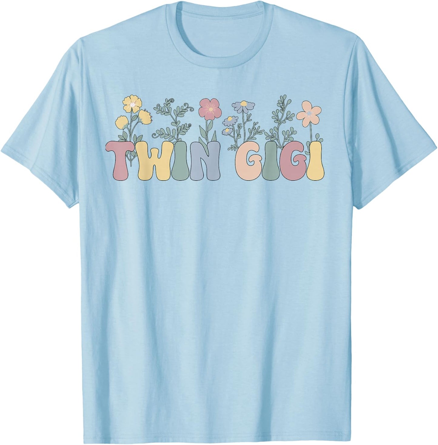 Twin Gigi Flowers Grandma Gigi Of Twins T-Shirt - T-Shirt | Light Blue