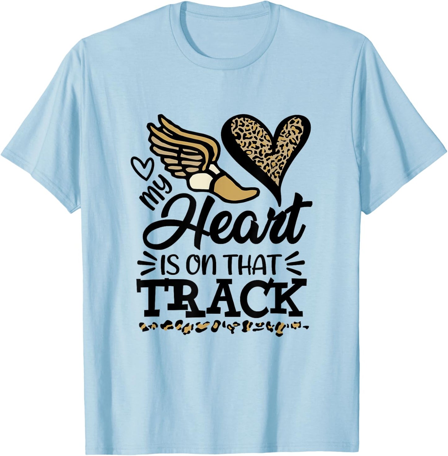 My Heart Is On That Track Cross Country Mom Running Leopard T-Shirt - T-Shirt | Light Blue