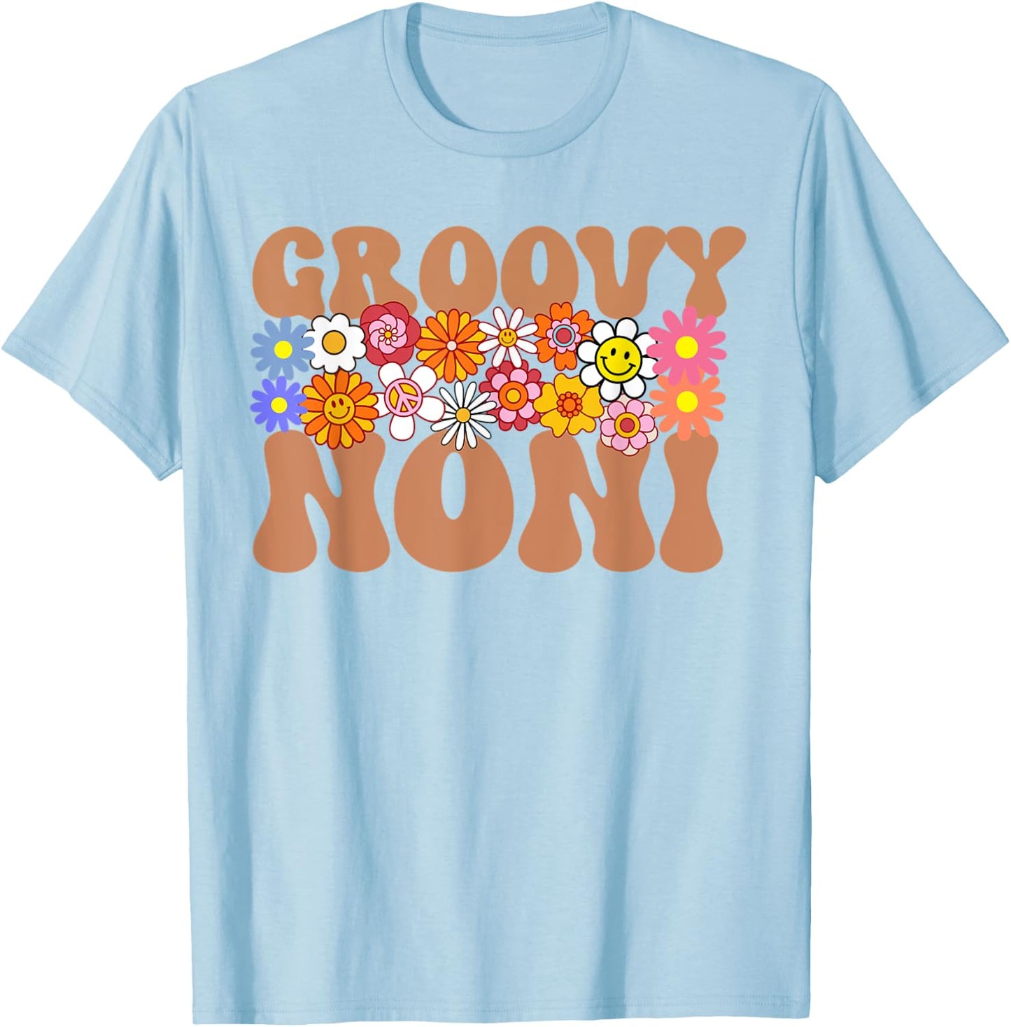 Retro Groovy Noni Grandma Hippie Family Matching Mothers Day T-Shirt - T-Shirt | Light Blue