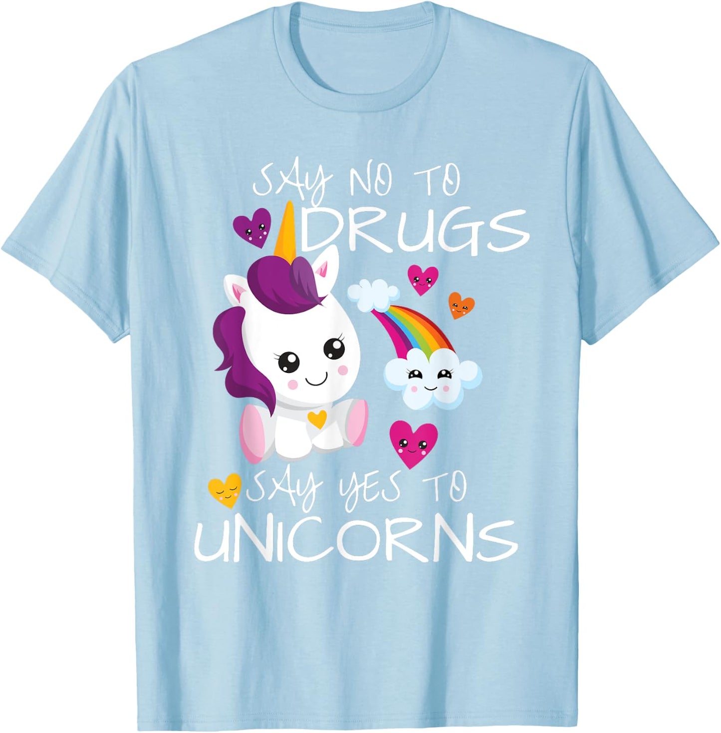 Red Ribbon Week Kids Youth Say No Say Yes To Unicorns T-Shirt - T-Shirt | Light Blue