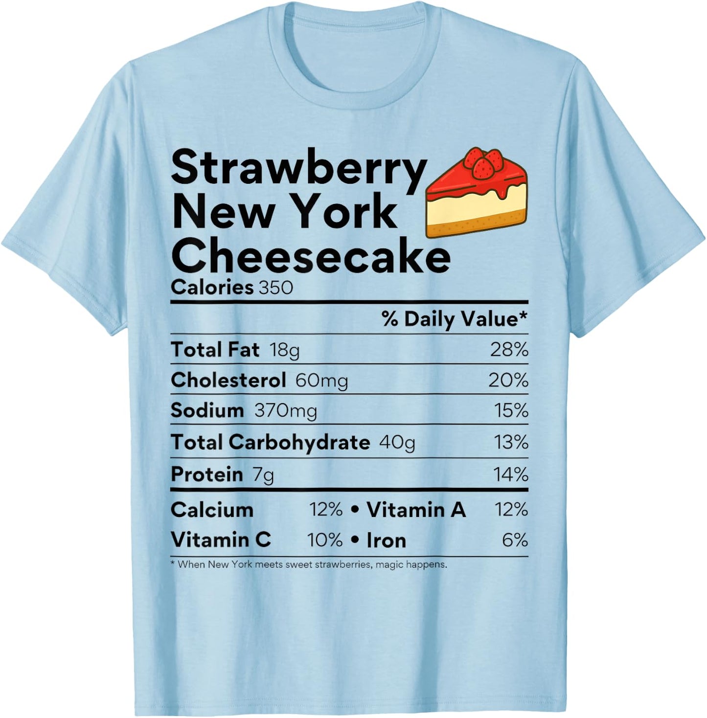 New York Strawberry Cheesecake Costume Food Nutrition Facts T-Shirt - T-Shirt | Light Blue