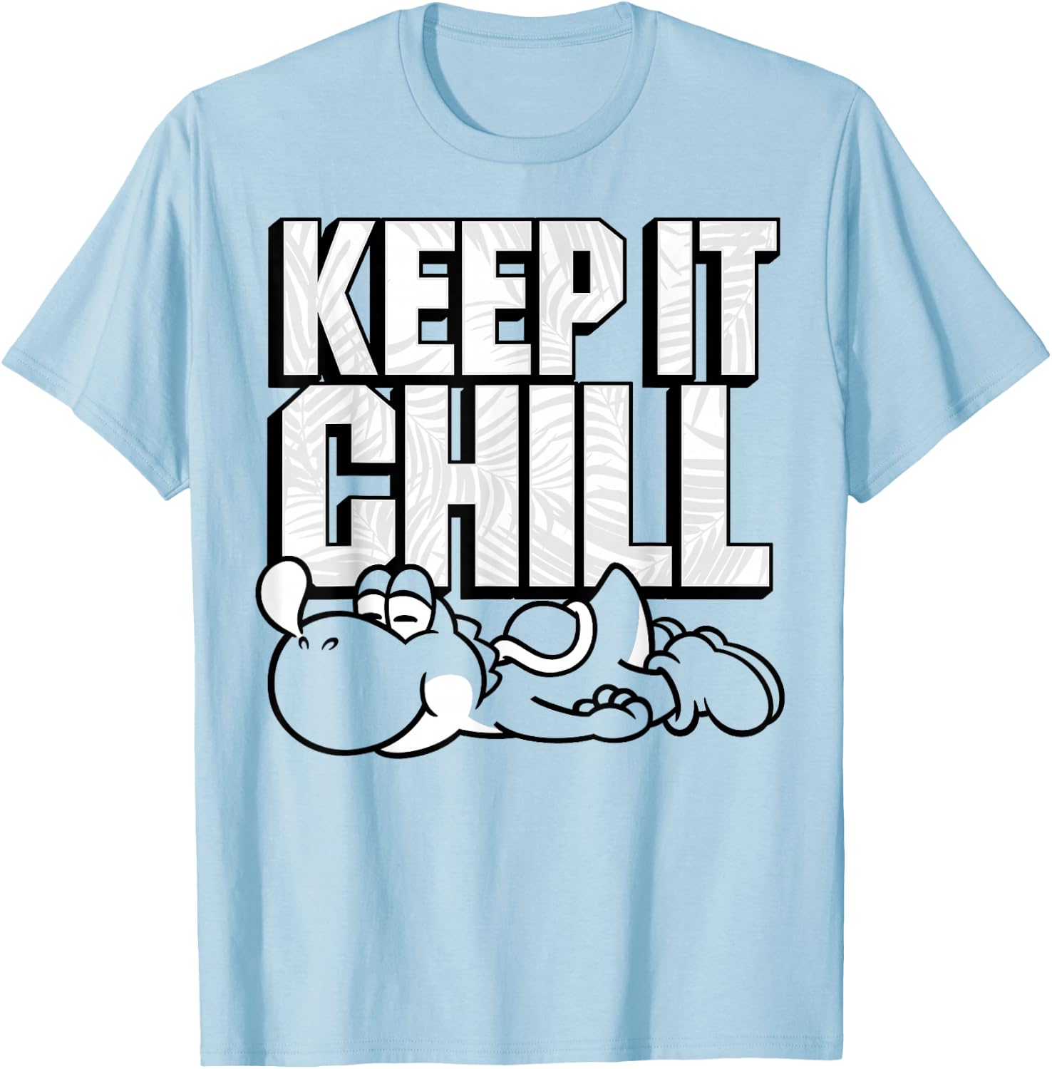 Super Mario Yoshi Keep It Chill Outline Portrait T-Shirt - T-Shirt | Light Blue