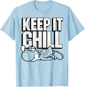 Super Mario Yoshi Keep It Chill Outline Portrait T-Shirt - T-Shirt | Light Blue
