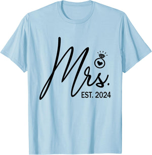 Mrs. Est. 2024 Just Married Wedding Wife Mr & Mrs Couple T-Shirt - T-Shirt | Light Blue