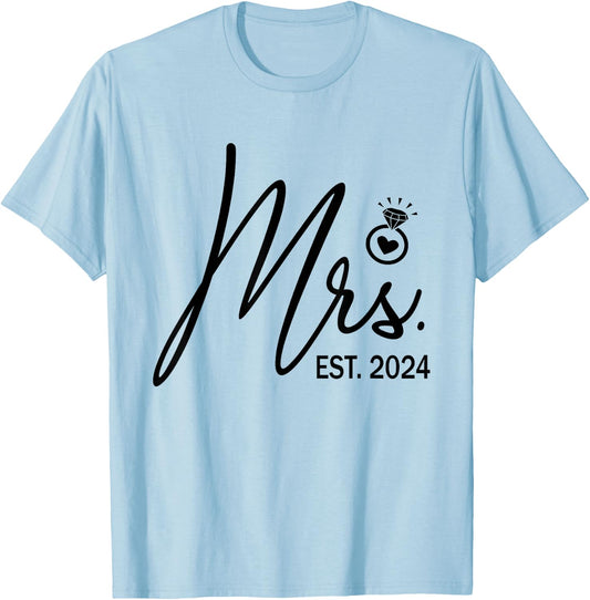 Mrs. Est. 2024 Just Married Wedding Wife Mr & Mrs Couple T-Shirt - T-Shirt | Light Blue