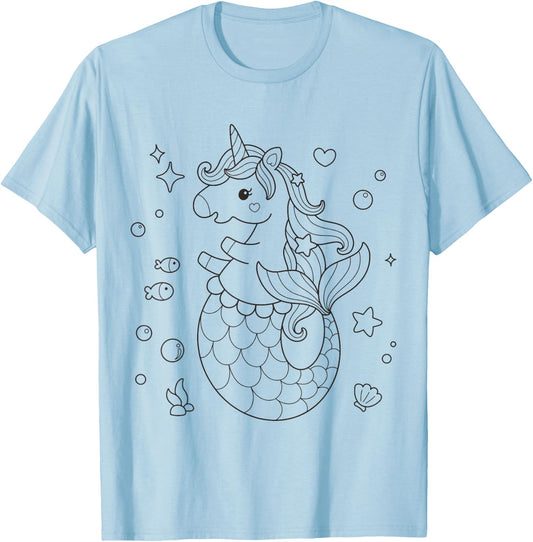 Cute unicorn mermaid to paint and color in for children T-Shirt - T-Shirt | Light Blue