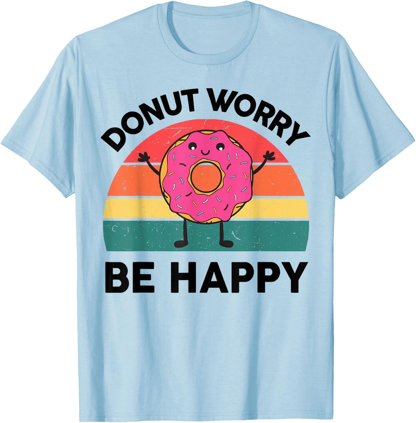 Funny Donut Worry Be Happy Shirt Kids Toddler Boy Girl Retro T-Shirt - T-Shirt | Light Blue